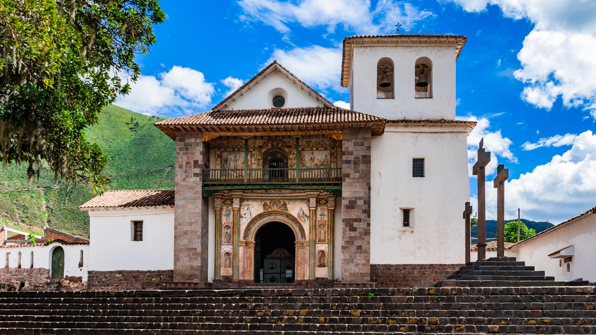 The beautiful exterior of the Andahuaylillas church, the 'Sistine Chapel of America', a key destination on our South Valley Cusco Tour.